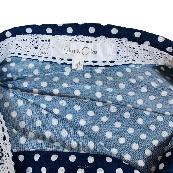 Eden & Olivia Blue White Polka Dot Blouse Small - Picture 7 of 8